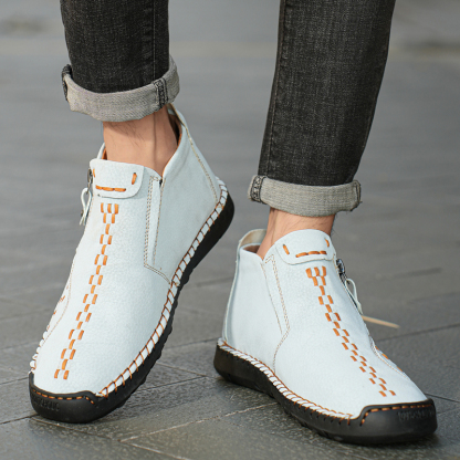 Mens Casual Leather Shoes Ankle Chukka Boots Slip On Lightweight Loafers Mid top Walking Driving Shoes for Male