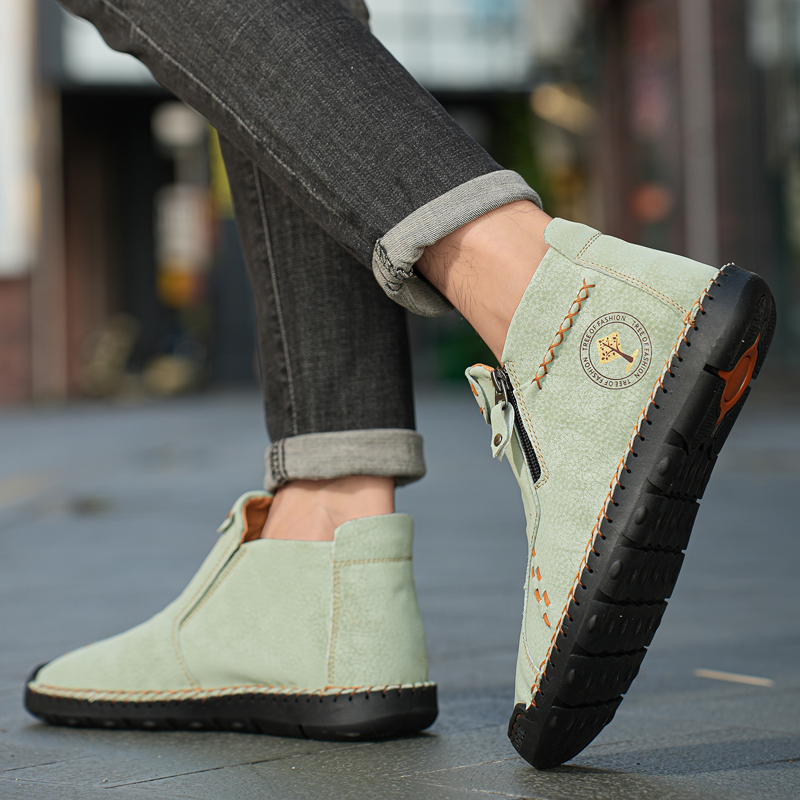 Mens Casual Leather Shoes Ankle Chukka Boots Slip On Lightweight Loafers Mid top Walking Driving Shoes for Male