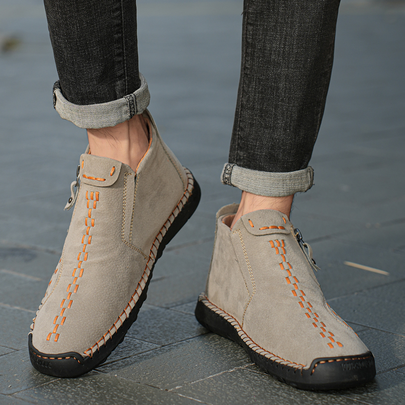 Mens Casual Leather Shoes Ankle Chukka Boots Slip On Lightweight Loafers Mid top Walking Driving Shoes for Male