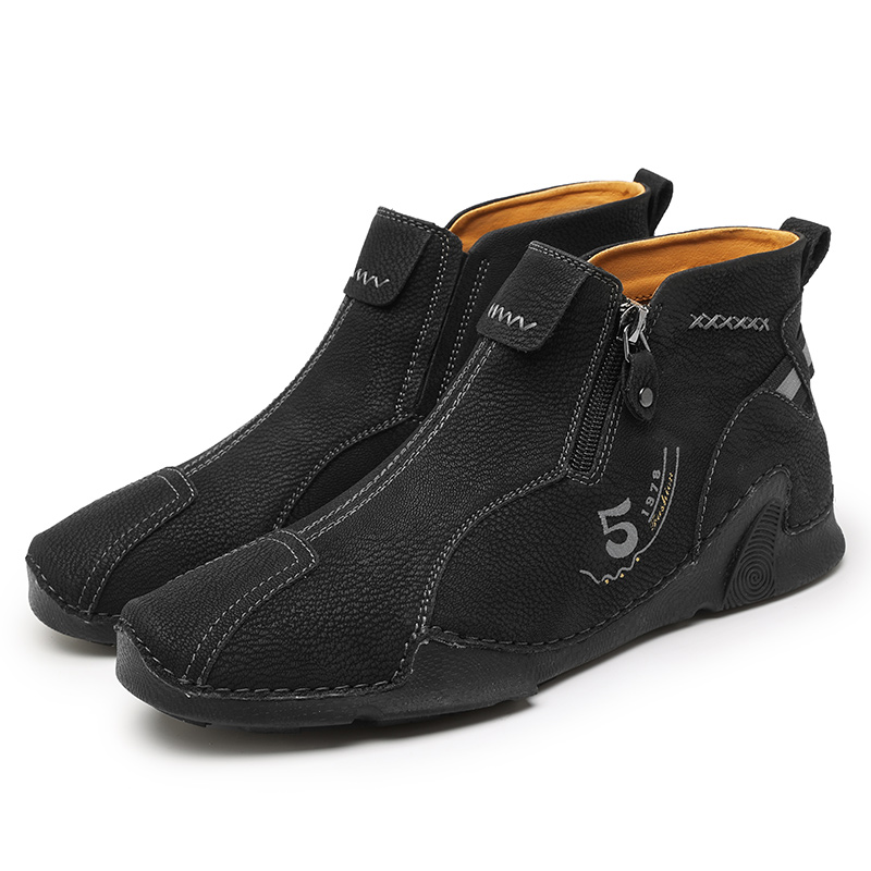 Mens Casual Leather Shoes Ankle Chukka Boots Slip On Lightweight Loafers Mid top Walking Driving Shoes for Male
