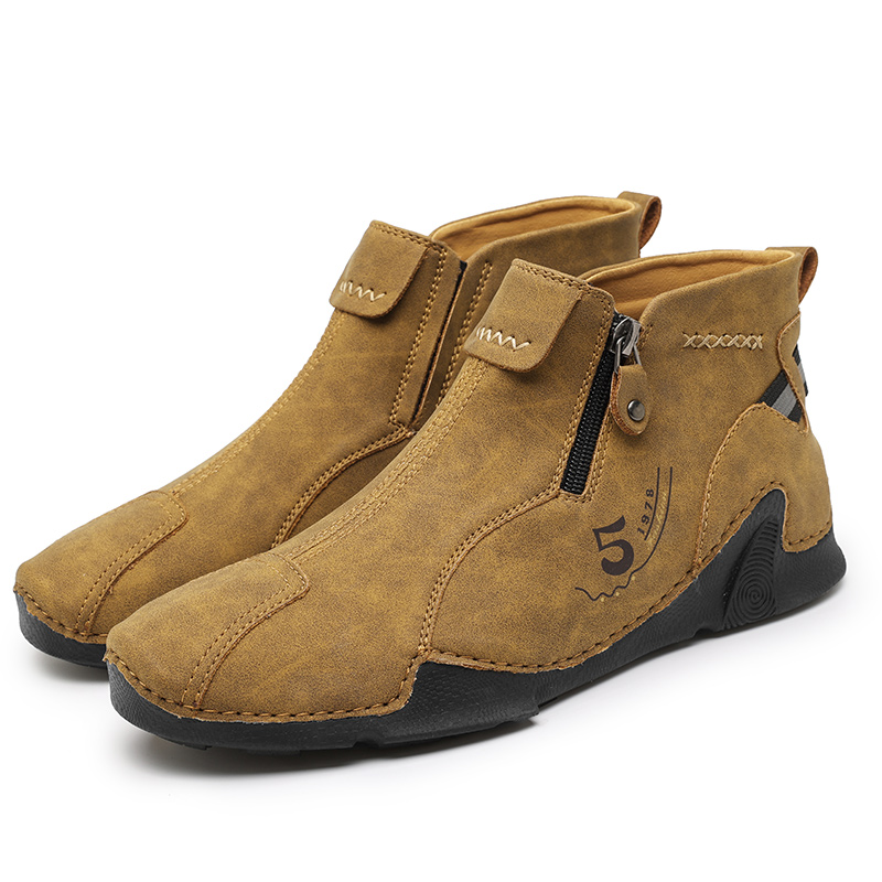 Mens Casual Leather Shoes Ankle Chukka Boots Slip On Lightweight Loafers Mid top Walking Driving Shoes for Male