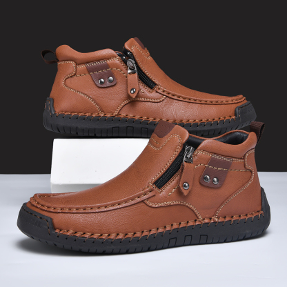 Mens Casual Leather Shoes Ankle Chukka Boots Slip On Lightweight Loafers Mid top Walking Driving Shoes for Male