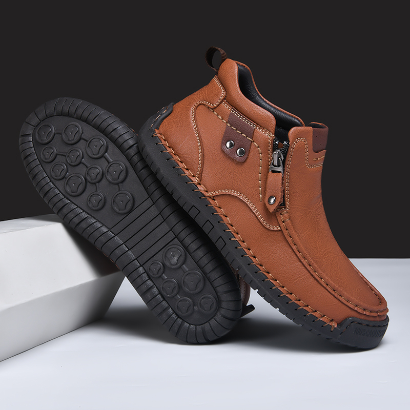 Mens Casual Leather Shoes Ankle Chukka Boots Slip On Lightweight Loafers Mid top Walking Driving Shoes for Male