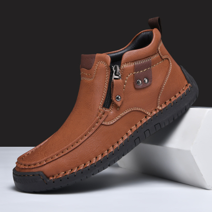 Mens Casual Leather Shoes Ankle Chukka Boots Slip On Lightweight Loafers Mid top Walking Driving Shoes for Male