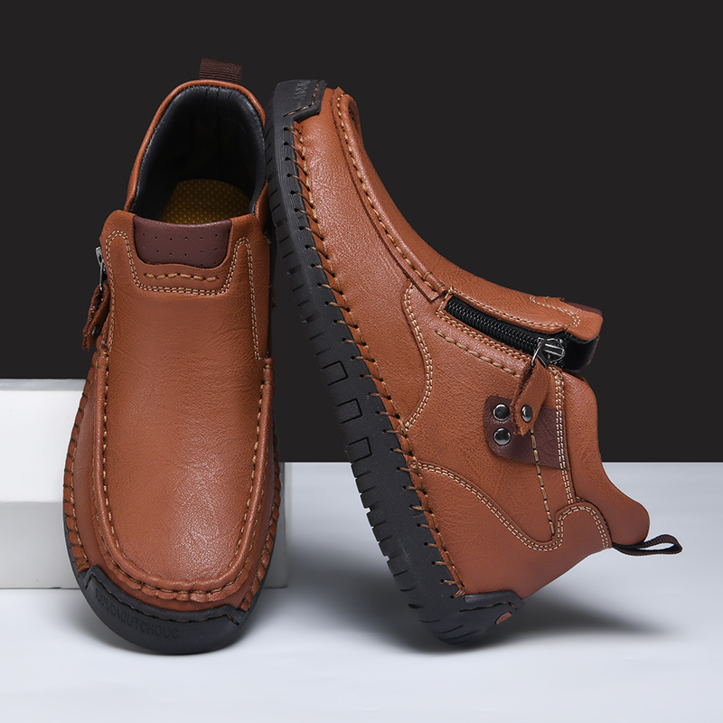 Mens Casual Leather Shoes Ankle Chukka Boots Slip On Lightweight Loafers Mid top Walking Driving Shoes for Male