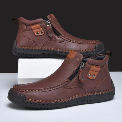 Mens Casual Leather Shoes Ankle Chukka Boots Slip On Lightweight Loafers Mid top Walking Driving Shoes for Male