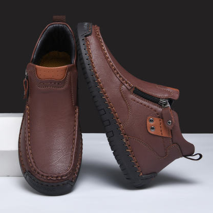 Mens Casual Leather Shoes Ankle Chukka Boots Slip On Lightweight Loafers Mid top Walking Driving Shoes for Male