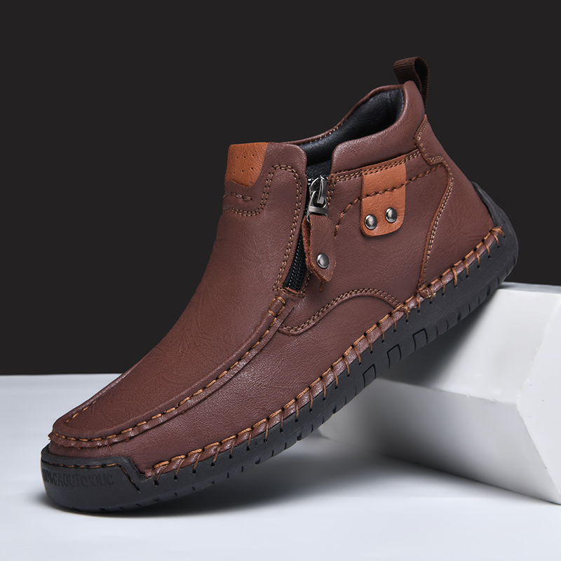 Mens Casual Leather Shoes Ankle Chukka Boots Slip On Lightweight Loafers Mid top Walking Driving Shoes for Male