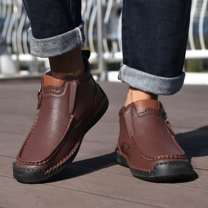 Mens Casual Leather Shoes Ankle Chukka Boots Slip On Lightweight Loafers Mid top Walking Driving Shoes for Male