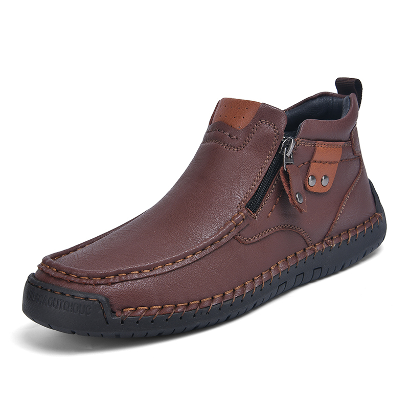 Mens Casual Leather Shoes Ankle Chukka Boots Slip On Lightweight Loafers Mid top Walking Driving Shoes for Male