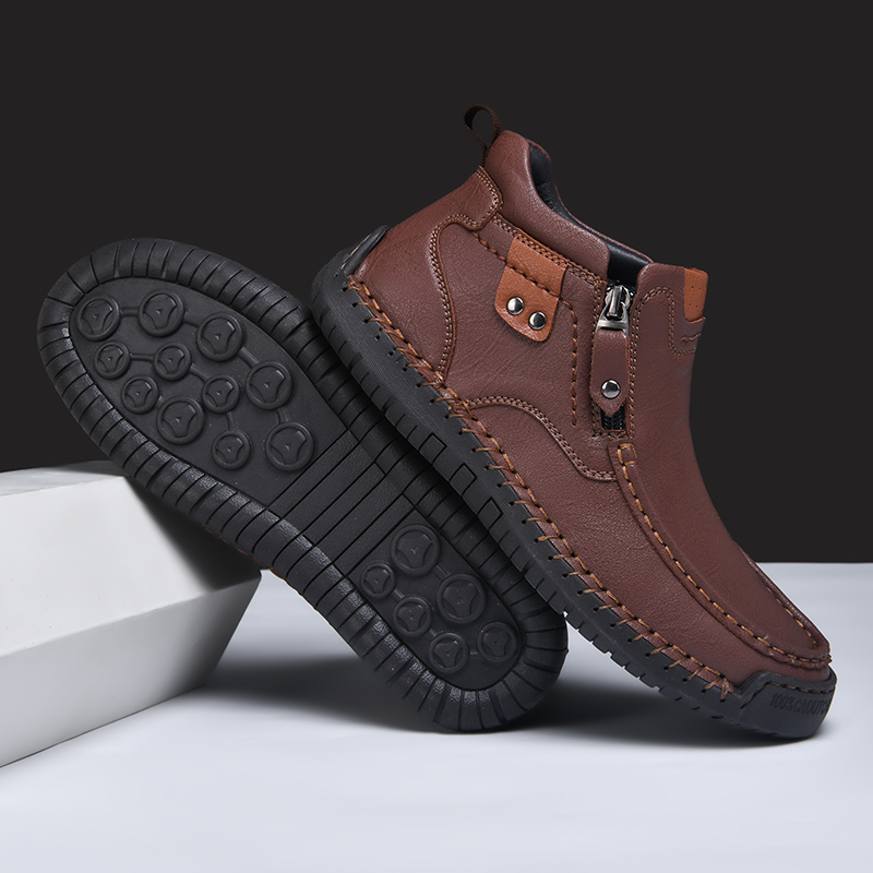 Mens Casual Leather Shoes Ankle Chukka Boots Slip On Lightweight Loafers Mid top Walking Driving Shoes for Male