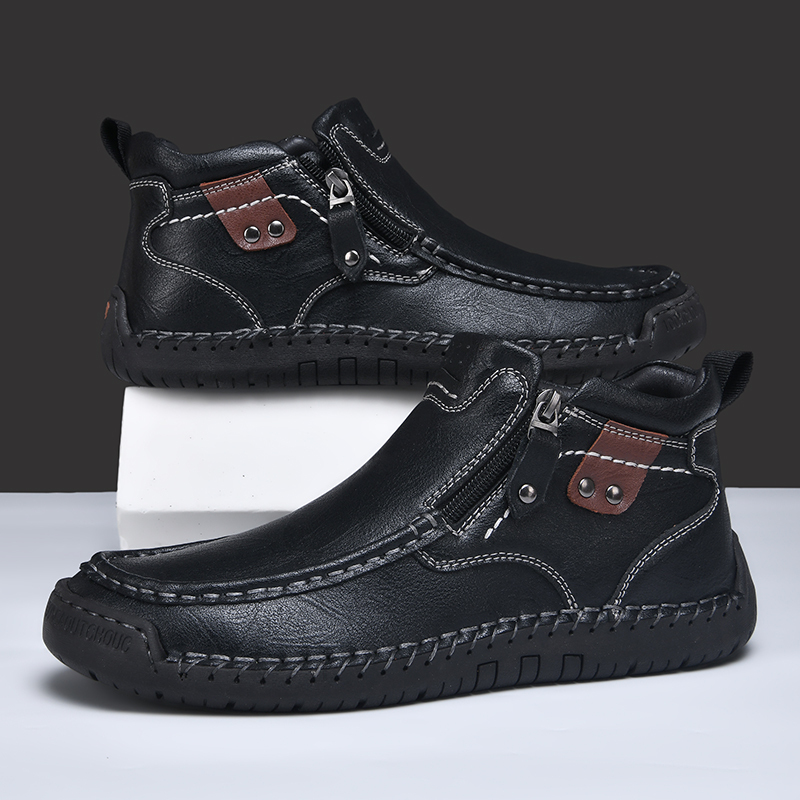 Mens Casual Leather Shoes Ankle Chukka Boots Slip On Lightweight Loafers Mid top Walking Driving Shoes for Male