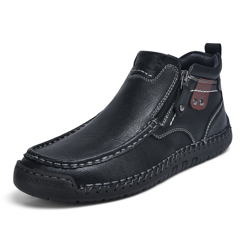 Mens Casual Leather Shoes Ankle Chukka Boots Slip On Lightweight Loafers Mid top Walking Driving Shoes for Male