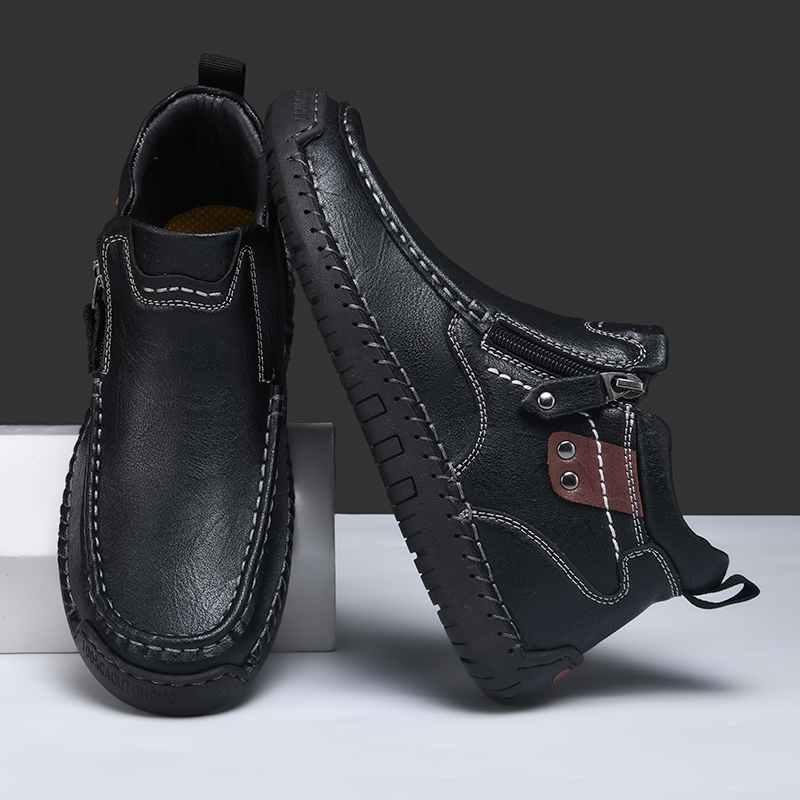 Mens Casual Leather Shoes Ankle Chukka Boots Slip On Lightweight Loafers Mid top Walking Driving Shoes for Male