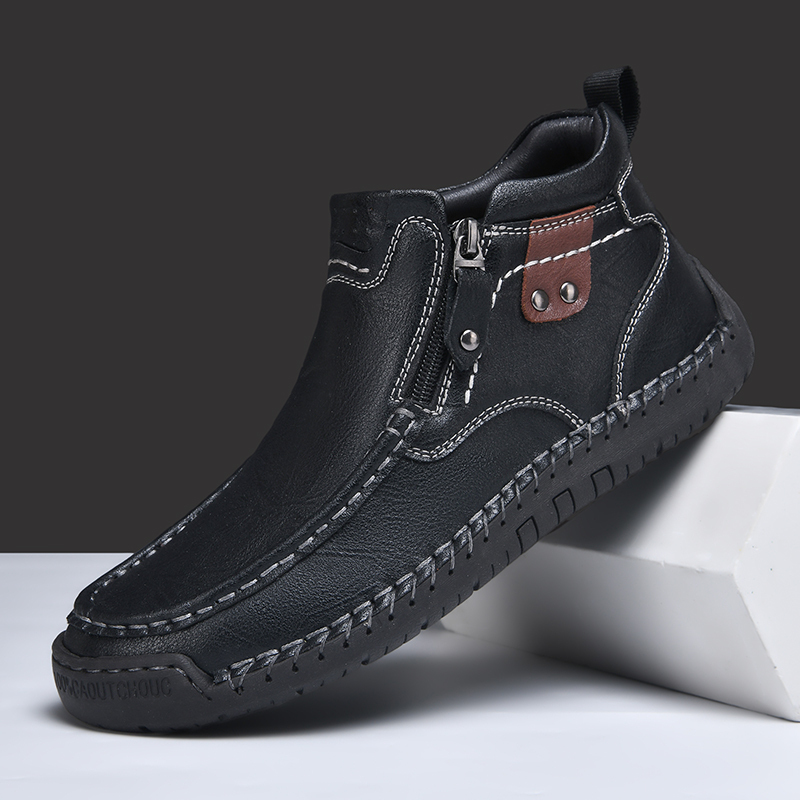Mens Casual Leather Shoes Ankle Chukka Boots Slip On Lightweight Loafers Mid top Walking Driving Shoes for Male