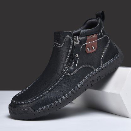 Mens Casual Leather Shoes Ankle Chukka Boots Slip On Lightweight Loafers Mid top Walking Driving Shoes for Male