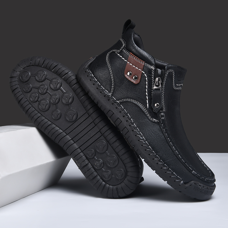 Mens Casual Leather Shoes Ankle Chukka Boots Slip On Lightweight Loafers Mid top Walking Driving Shoes for Male