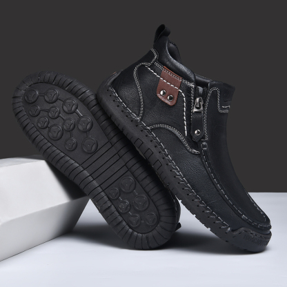 Mens Casual Leather Shoes Ankle Chukka Boots Slip On Lightweight Loafers Mid top Walking Driving Shoes for Male