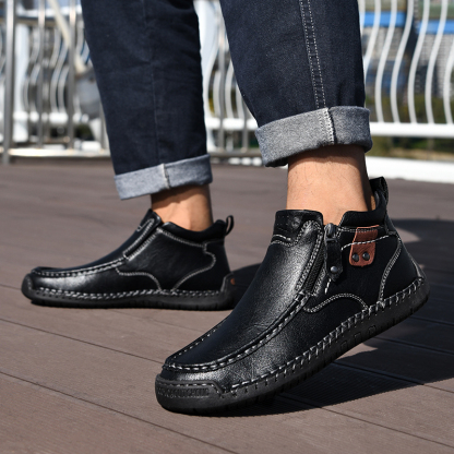 Mens Casual Leather Shoes Ankle Chukka Boots Slip On Lightweight Loafers Mid top Walking Driving Shoes for Male