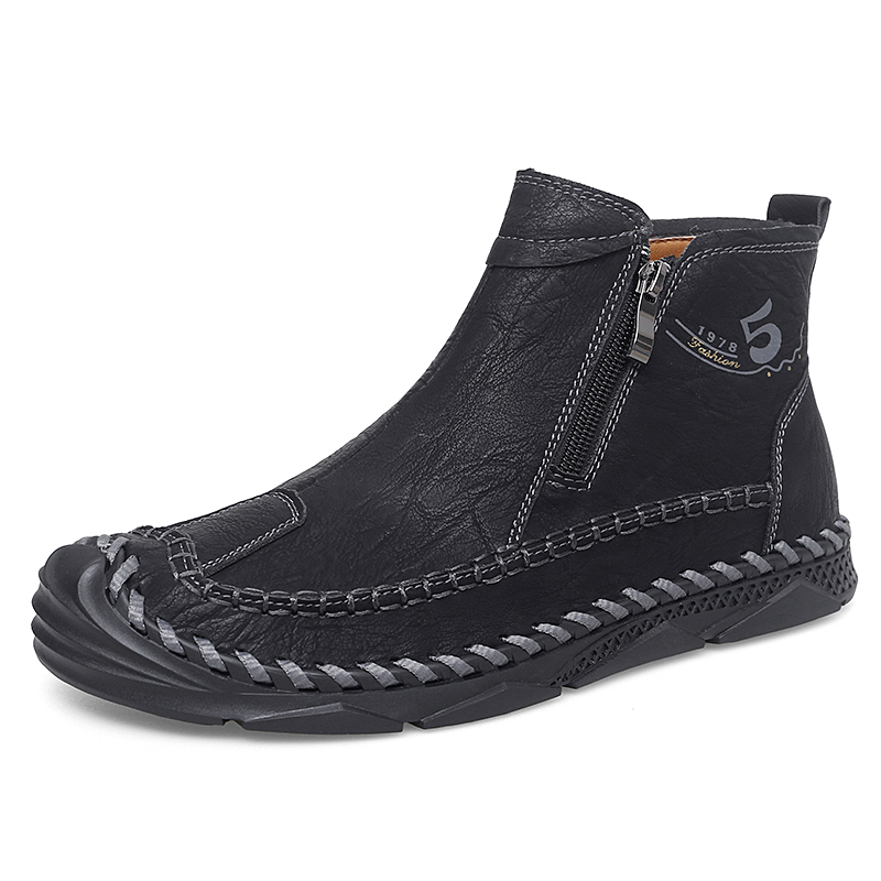 Mens Hand Stitching Leather Lace Up Ankle Boots Casual Vintage Non Slip Flats Arch Support Loafers for Hiking Walking Driving Chukka Boots