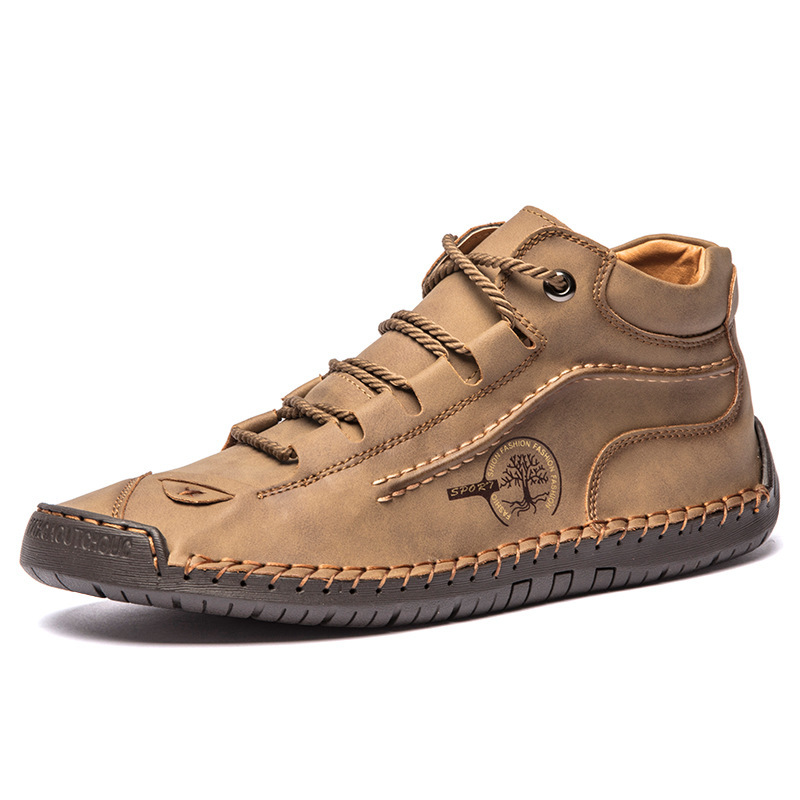 Men's Retro Hand-Stitched Pigskin Boots – Wide Toe, Breathable, Non-Sl