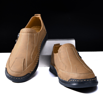 Mens Loafers Slip On Casual Shoes Leather Flat Penny Loafers Outdoor Lightweight Breathable Walking Driving Shoes Comfort Classic Hand Stitching Office Dress Work Shoes Anti Slip Round Toe Moccasins
