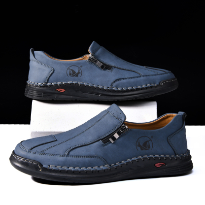 Mens Loafers Slip On Casual Shoes Leather Flat Penny Loafers Outdoor Lightweight Breathable Walking Driving Shoes Comfort Classic Hand Stitching Office Dress Work Shoes Anti Slip Round Toe Moccasins