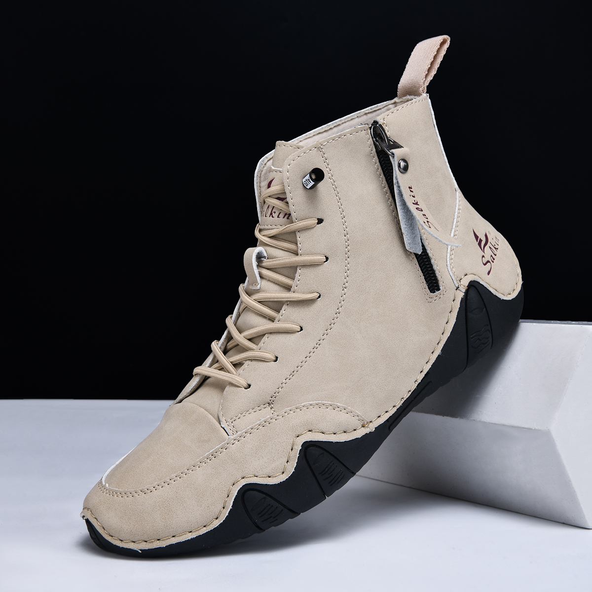 Men's Casual Leather Fashion Sneakers Ankle Chukka Boots Slip On Lightweight Loafers Walking Driving Shoes