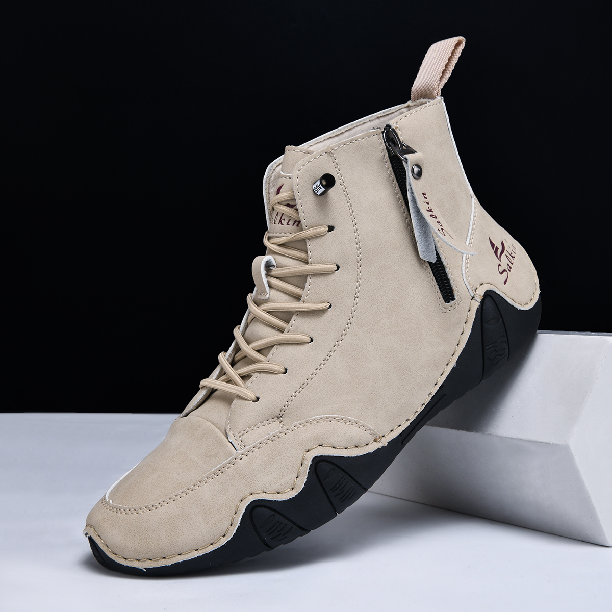 Men's Casual Leather Fashion Sneakers Ankle Chukka Boots Slip On Lightweight Loafers Walking Driving Shoes