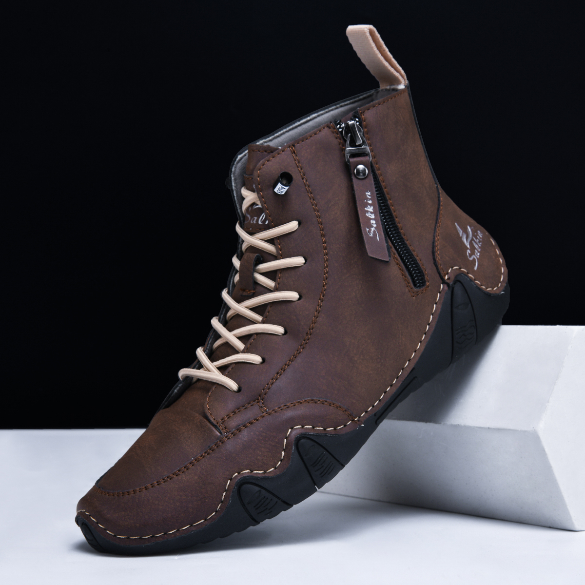 Men's Casual Leather Fashion Sneakers Ankle Chukka Boots Slip On Lightweight Loafers Walking Driving Shoes