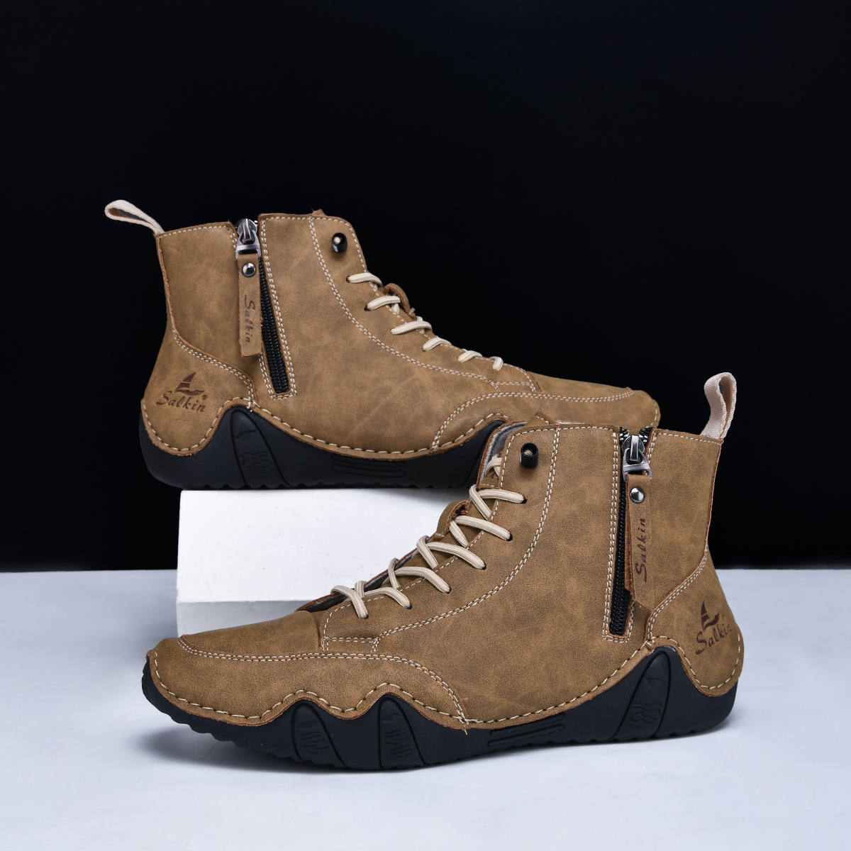 Men's Casual Leather Fashion Sneakers Ankle Chukka Boots Slip On Lightweight Loafers Walking Driving Shoes