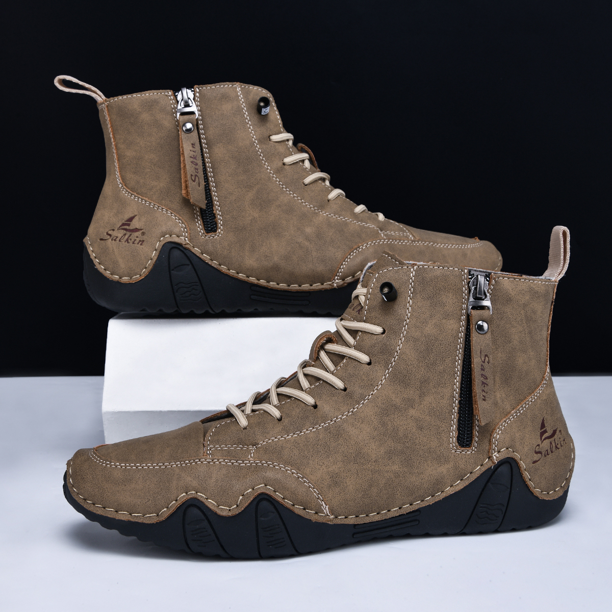 Men's Casual Leather Fashion Sneakers Ankle Chukka Boots Slip On Lightweight Loafers Walking Driving Shoes