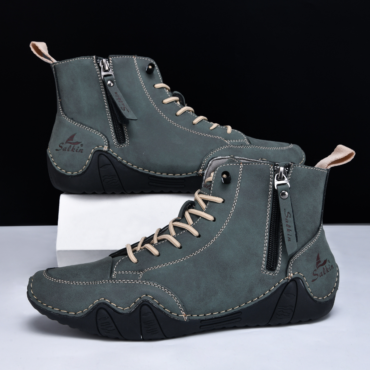 Men's Casual Leather Fashion Sneakers Ankle Chukka Boots Slip On Lightweight Loafers Walking Driving Shoes