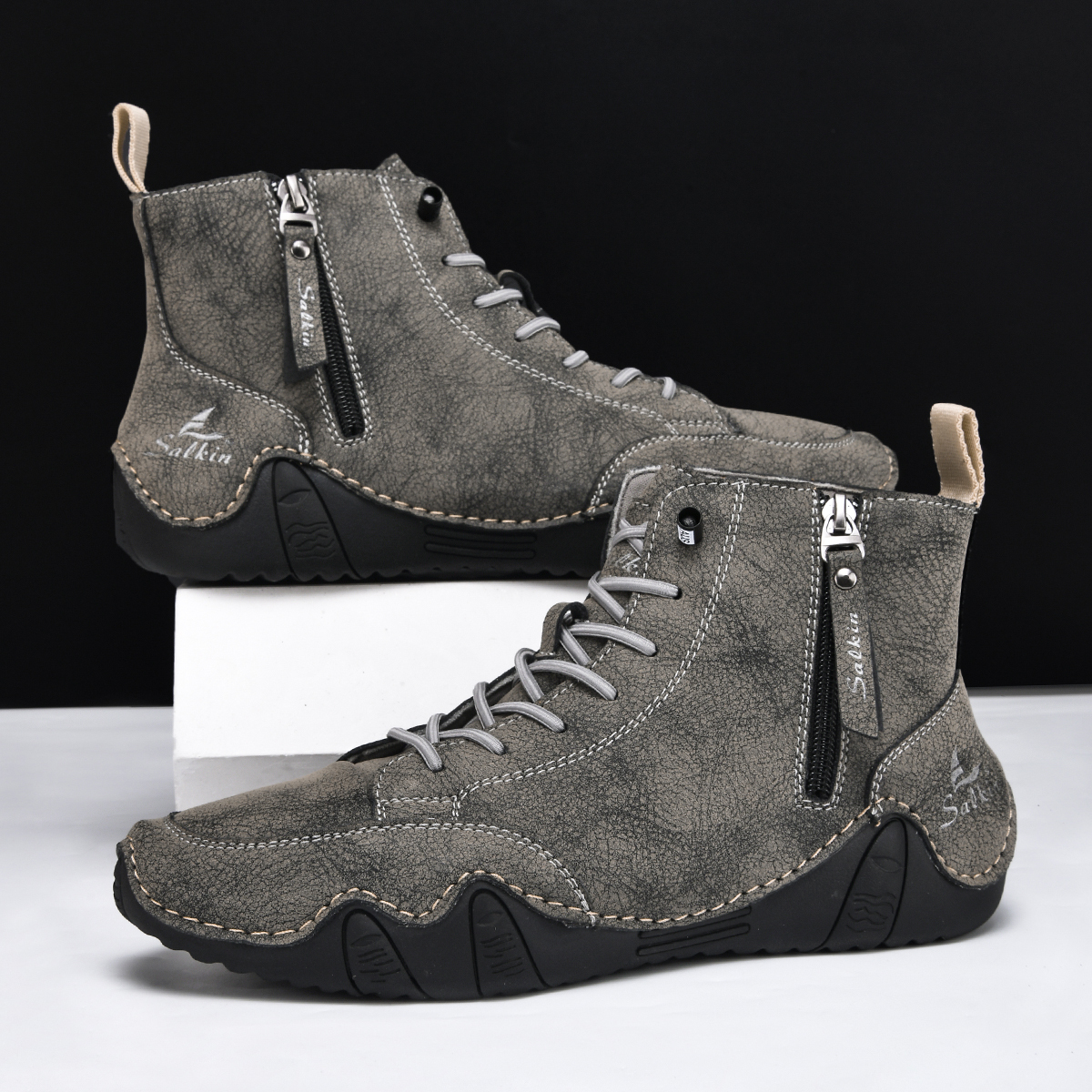Men's Casual Leather Fashion Sneakers Ankle Chukka Boots Slip On Lightweight Loafers Walking Driving Shoes