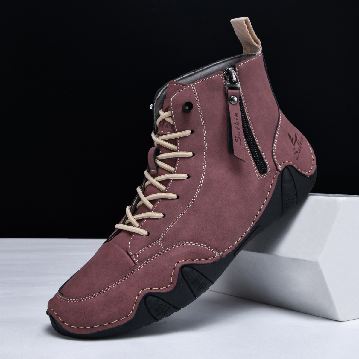 Men's Casual Leather Fashion Sneakers Ankle Chukka Boots Slip On Lightweight Loafers Walking Driving Shoes