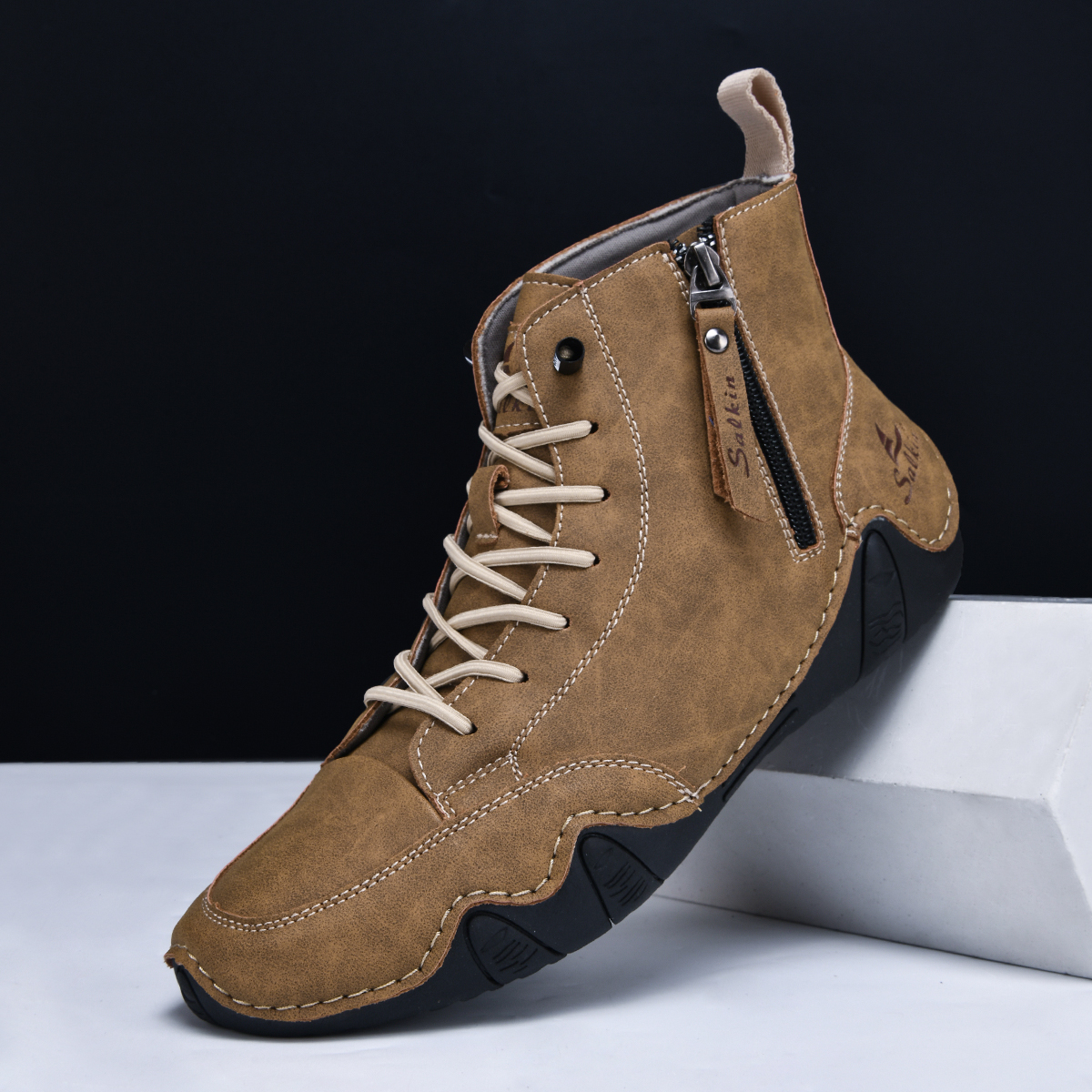Men's Casual Leather Fashion Sneakers Ankle Chukka Boots Slip On Lightweight Loafers Walking Driving Shoes