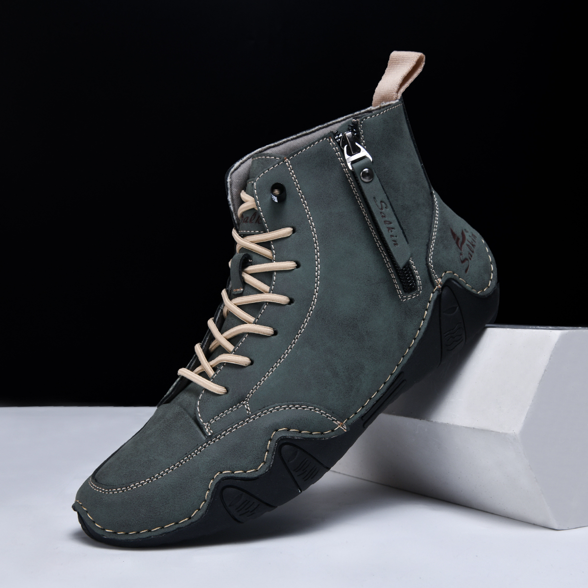 Men's Casual Leather Fashion Sneakers Ankle Chukka Boots Slip On Lightweight Loafers Walking Driving Shoes