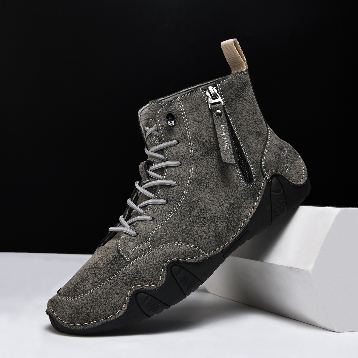 Men's Casual Leather Fashion Sneakers Ankle Chukka Boots Slip On Lightweight Loafers Walking Driving Shoes