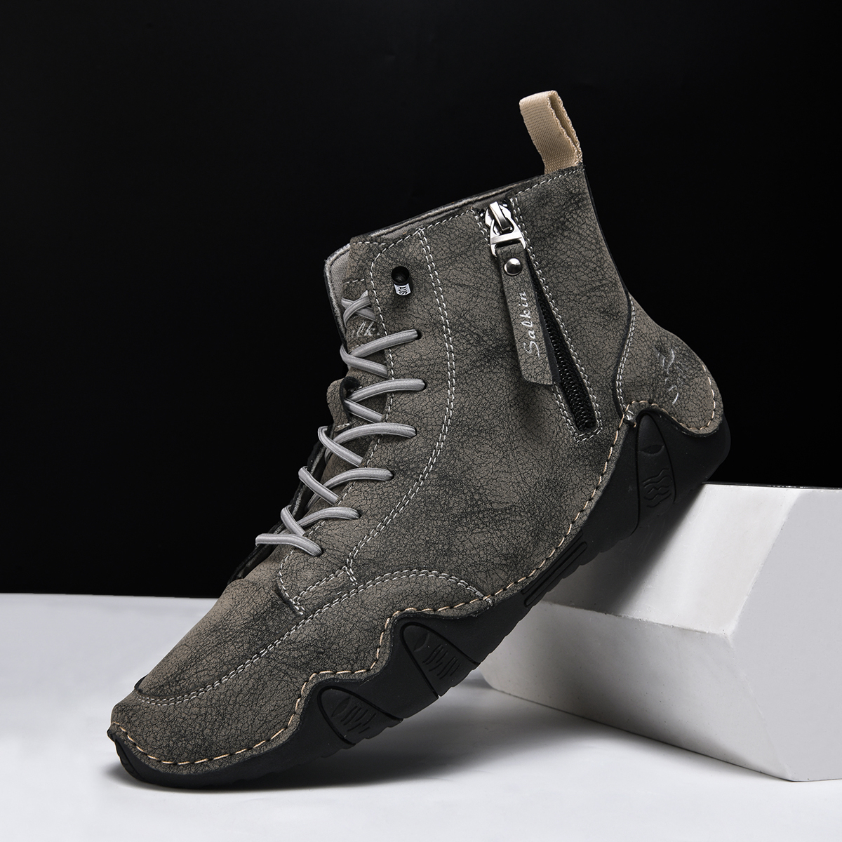 Men's Casual Leather Fashion Sneakers Ankle Chukka Boots Slip On Lightweight Loafers Walking Driving Shoes