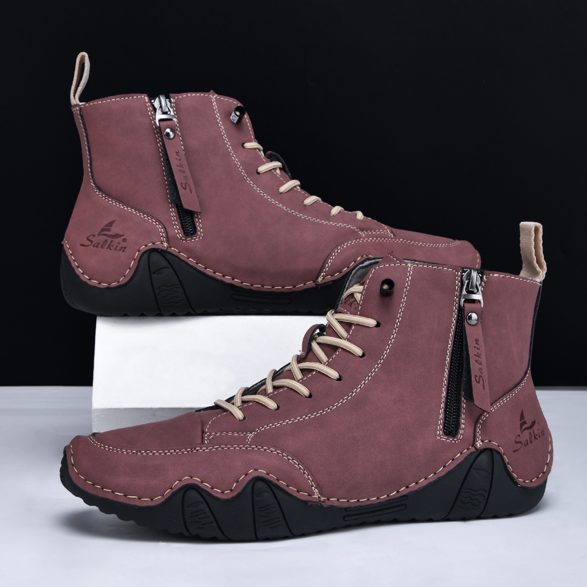 Men's Casual Leather Fashion Sneakers Ankle Chukka Boots Slip On Lightweight Loafers Walking Driving Shoes