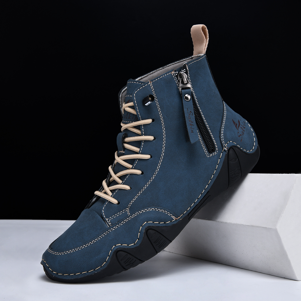Men's Casual Leather Fashion Sneakers Ankle Chukka Boots Slip On Lightweight Loafers Walking Driving Shoes