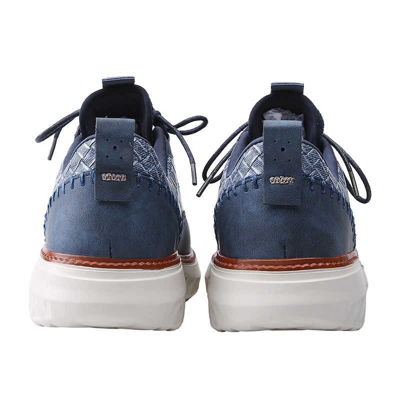 Men's Blue Casual Sneakers, Artificial Leather Upper,Thick Soles, Big Sizes, British Style, Brogues Shoes,Comfortable