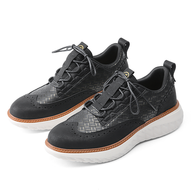 Men's Blue Casual Sneakers, Artificial Leather Upper,Thick Soles, Big Sizes, British Style, Brogues Shoes,Comfortable