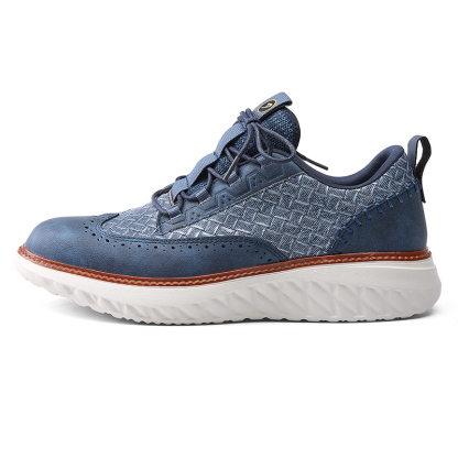 Men's Blue Casual Sneakers, Artificial Leather Upper,Thick Soles, Big Sizes, British Style, Brogues Shoes,Comfortable
