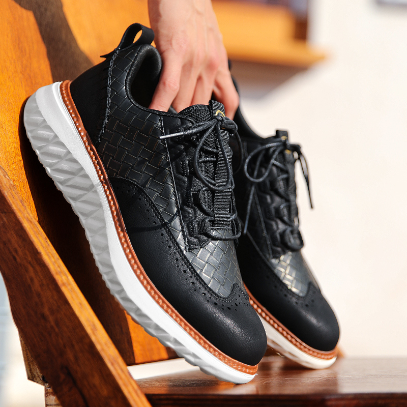 Men's Blue Casual Sneakers, Artificial Leather Upper,Thick Soles, Big Sizes, British Style, Brogues Shoes,Comfortable