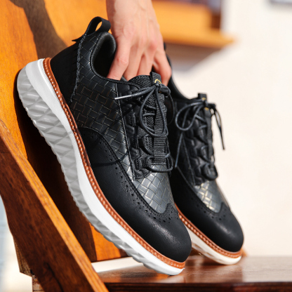 Men's Blue Casual Sneakers, Artificial Leather Upper,Thick Soles, Big Sizes, British Style, Brogues Shoes,Comfortable