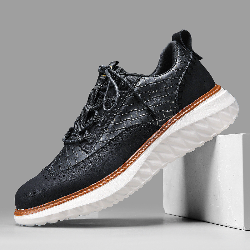Men's Blue Casual Sneakers, Artificial Leather Upper,Thick Soles, Big Sizes, British Style, Brogues Shoes,Comfortable