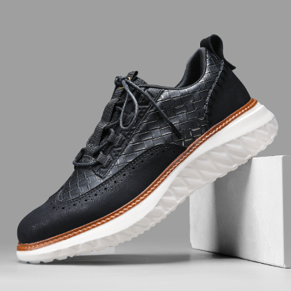 Men's Blue Casual Sneakers, Artificial Leather Upper,Thick Soles, Big Sizes, British Style, Brogues Shoes,Comfortable