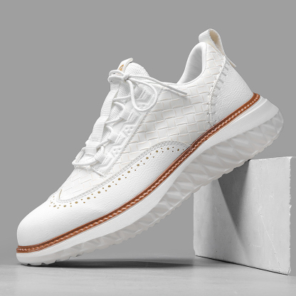 Men's Blue Casual Sneakers, Artificial Leather Upper,Thick Soles, Big Sizes, British Style, Brogues Shoes,Comfortable