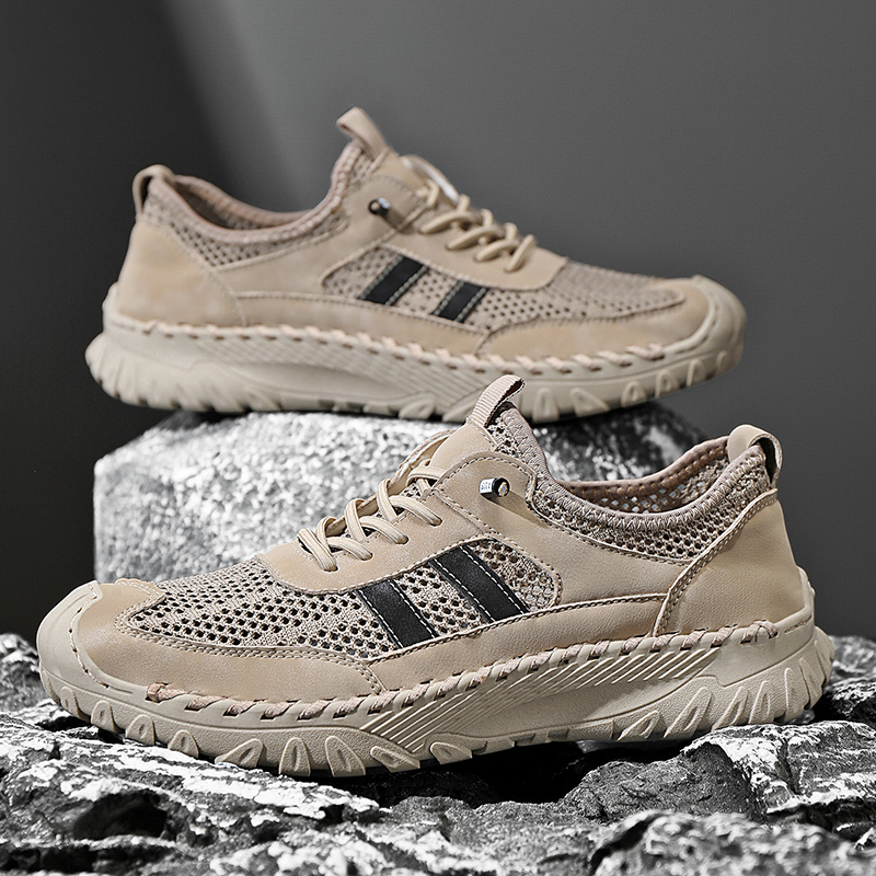 Men's Casual Handmade Breathable Hollow Mesh Loafers Outdoor Lightweight and Fashionable Soft Soled Driving Shoes